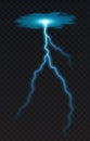 Vector illustration of a realistic style of blue glowing lightning isolated on a dark background, natural light effect Royalty Free Stock Photo