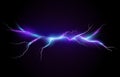 Vector illustration of a realistic style of bright glowing lightning isolated on a dark background, natural light effect Royalty Free Stock Photo