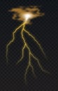 Vector illustration of a realistic style of bright glowing lightning isolated on a dark background, natural light effect Royalty Free Stock Photo