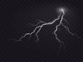 Vector illustration of a realistic style of bright glowing lightning isolated on a dark, natural light effect. Royalty Free Stock Photo