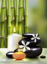 Vector illustration of a realistic style. candles on the background of bamboo shoots. Excellent green advertising poster