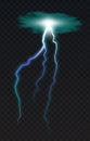Vector illustration of a realistic style of colored glowing lightning isolated on a dark background, natural light Royalty Free Stock Photo