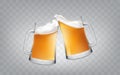 Vector illustration of a realistic style two glass toasting mugs with beer, cheers beer glasses. Royalty Free Stock Photo