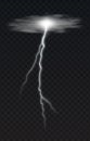 Vector illustration of a realistic style of white glowing lightning isolated on a dark background, natural light effect Royalty Free Stock Photo