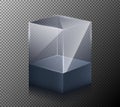 Vector illustration of a realistic, transparent, glass cube isolated on a gray background. Royalty Free Stock Photo