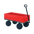 Vector illustration of a rectangular red garden cart in cartoon style top and side view. Design a children`s toy or for gardening