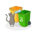 Vector illustration. Recycling garbage. Sorting and processing of garbage. Utilize waste. Trash bags bins cans. Cartoon Royalty Free Stock Photo