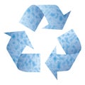 Vector illustration of Recyling symbol with blue water pattern. Awareness of World Environment concept.