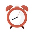 Vector illustration of a red alarm clock in the old style. Time and lateness