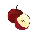 Vector illustration. Red apple with highlights. Cartoon style. Royalty Free Stock Photo