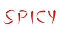 Vector illustration of red chili peppers in `SPICY` text