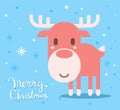 Vector illustration of red christmas reindeer with handwritten t Royalty Free Stock Photo