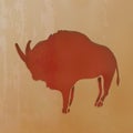 Vector Illustration - Red Clay Drawn Ox. Ancient Cave Drawings.