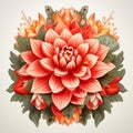 vector illustration of red dahlia flower on white background Royalty Free Stock Photo