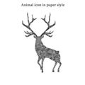 Vector illustration of a red deer in paper style.