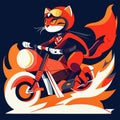 Vector illustration of a red fox rider on a motorbike in the flames. Generative AI Royalty Free Stock Photo