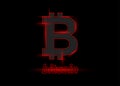 Vector Illustration of Red Glowing Bitcoin Logo on Black Background.