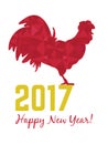 Vector illustration of red and golden rooster, symbol 2017 on the Chinese calendar New Year. Silhouette cock, decorated Royalty Free Stock Photo