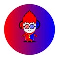 Vector illustration of a red-haired boy using headphones and glasses. Royalty Free Stock Photo