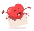 Vector illustration of red heart comes out of the envelope