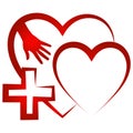 Red cross hand with heart icon