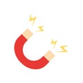Vector illustration of red horseshoe magnet, magnetism, magnetize, attraction. Vector magnet icon in flat style