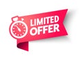 Vector illustration Red Limited Offer Banner With Clock For Promotion. Last Chance Label On Isolated Background. Royalty Free Stock Photo