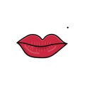 Red lips with mole. Vector illustration.