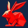 Vector illustration of a red origami rabbit on a blue background. AI Generated