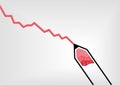 Vector illustration of red pen or pencil drawing a declining negative growth curve