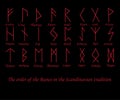 Vector illustration of red rune metal runes symbols on a black background.