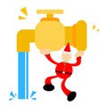 christmas santa claus and water depot faucet cartoon doodle flat design vector illustration Royalty Free Stock Photo