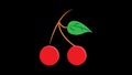 Vector illustration. red small cherry on a black background. two cherries on a brown twig. illustration with food. berries for Royalty Free Stock Photo