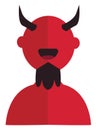 Vector illustration of a red smiling devil with black beard and horns