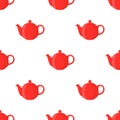 Vector illustration of red teapot, seamless pattern. Cartoon fla