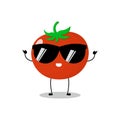 Vector illustration of red tomato character with cute expression, happy, thumbs up