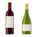 Vector illustration of a red and white wine bottles isolated on white background. Alcoholic drink in flat cartoon style Royalty Free Stock Photo