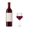 Vector illustration of a red wine bottle and glass isolated on white background. Alcoholic drink in flat cartoon style Royalty Free Stock Photo