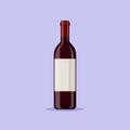 Vector illustration of a red wine bottle isolated on blue background. Alcoholic drink in flat cartoon style Royalty Free Stock Photo