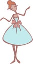 Vector illustration of a redhead lady in a blue dress with pink bowknot.