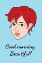 Vector illustration of redheaded girl with short haircut