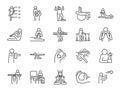 Rehabilitation line icon set. Included icons as recovery, Physical therapy, Nursing Home, therapist, hospital, physiology and more