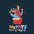 Vector illustration of Reindeer red Christmas celebrate on dark.