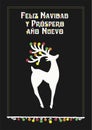 Vector illustration with reindeer, Spanish text, Feliz Navidad y um Prospero Ano Nuevo, means Merry Christmas and Happy New Year.