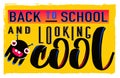 Vector illustration of retro back to school greeting card with typography element on bright background, grunge effect Royalty Free Stock Photo