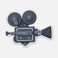 Vector illustration. Retro cinema projector. Vintage film camera. Old fashioned movie camera. Movie industry. Sticker with contour Royalty Free Stock Photo