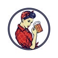 Vector illustration of retro girl holding a beer