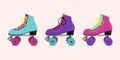 Vector illustration with retro roller skates on pink background