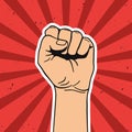Vector illustration in retro style of clenched fist held high in protest Royalty Free Stock Photo