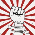 Vector illustration in retro style of clenched fist held high in protest Royalty Free Stock Photo